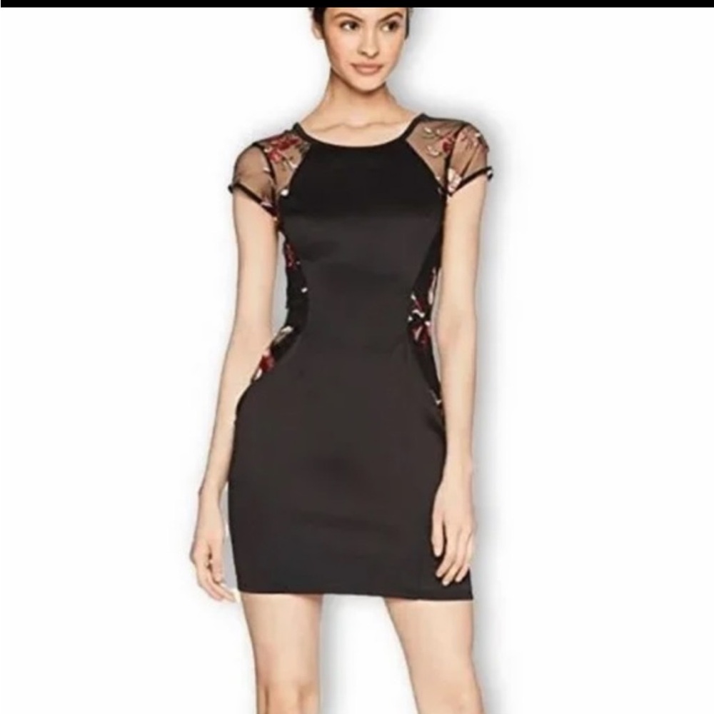 BCX Black Dress with Floral Accents